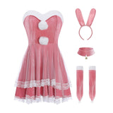 Maxbell Classic Bunny Costume Cosplay W/ Bunny Ears Christmas Party Dress up Pink