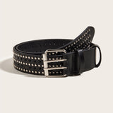 Maxbell Fashion Men Rivet Belt Adjustable PU Leather Casual Punk Cool Boy Girl black