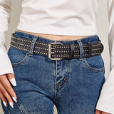 Maxbell Fashion Men Rivet Belt Adjustable PU Leather Casual Punk Cool Boy Girl black