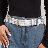 Maxbell Fashion Men Rivet Belt Adjustable PU Leather Casual Punk Cool Boy Girl white