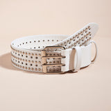 Maxbell Fashion Men Rivet Belt Adjustable PU Leather Casual Punk Cool Boy Girl white