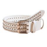 Maxbell Fashion Men Rivet Belt Adjustable PU Leather Casual Punk Cool Boy Girl white