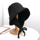 Maxbell Autumn Winter Hat Fisherman Hat Plush Bucket Hat for Teens Camping Outdoor Black