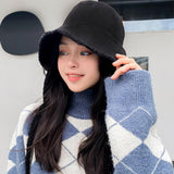 Maxbell Autumn Winter Hat Fisherman Hat Plush Bucket Hat for Teens Camping Outdoor Black