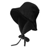 Maxbell Autumn Winter Hat Fisherman Hat Plush Bucket Hat for Teens Camping Outdoor Black