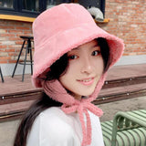 Maxbell Autumn Winter Hat Fisherman Hat Plush Bucket Hat for Teens Camping Outdoor Pink