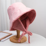 Maxbell Autumn Winter Hat Fisherman Hat Plush Bucket Hat for Teens Camping Outdoor Pink