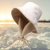 Maxbell Autumn Winter Hat Fisherman Hat Plush Bucket Hat for Teens Camping Outdoor White