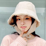 Maxbell Autumn Winter Hat Fisherman Hat Plush Bucket Hat for Teens Camping Outdoor White