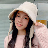 Maxbell Autumn Winter Hat Fisherman Hat Plush Bucket Hat for Teens Camping Outdoor White