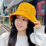 Maxbell Autumn Winter Hat Fisherman Hat Plush Bucket Hat for Teens Camping Outdoor Yellow