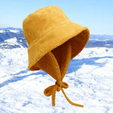 Maxbell Autumn Winter Hat Fisherman Hat Plush Bucket Hat for Teens Camping Outdoor Yellow