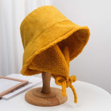 Maxbell Autumn Winter Hat Fisherman Hat Plush Bucket Hat for Teens Camping Outdoor Yellow