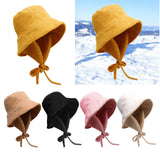 Maxbell Autumn Winter Hat Fisherman Hat Plush Bucket Hat for Teens Camping Outdoor Yellow