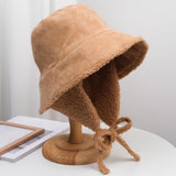 Maxbell Autumn Winter Hat Fisherman Hat Plush Bucket Hat for Teens Camping Outdoor Khaki