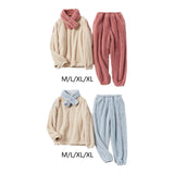 Maxbell 2Pcs Women Pajamas Set Fleece Sleepwear Plush Loose Long Sleeve beige M