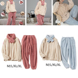 Maxbell 2Pcs Women Pajamas Set Fleece Sleepwear Plush Loose Long Sleeve beige M