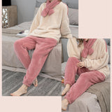 Maxbell 2Pcs Women Pajamas Set Fleece Sleepwear Plush Loose Long Sleeve beige M