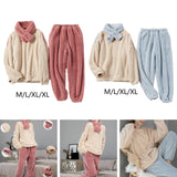 Maxbell 2Pcs Women Pajamas Set Fleece Sleepwear Plush Loose Long Sleeve beige M