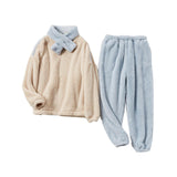 Maxbell 2Pcs Women Pajamas Set Fleece Sleepwear Plush Loose Long Sleeve blue medium