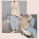 Maxbell 2Pcs Women Pajamas Set Fleece Sleepwear Plush Loose Long Sleeve blue medium