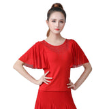 Maxbell Elegant Women Dance Tops Bell Sleeves Short Sleeve for Cha Cha Practice Tops XL