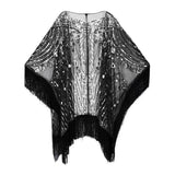 Maxbell 1920S Retro Sequin Beaded Shawl Long Fringed Evening Cape for Banquet Party Black Argent