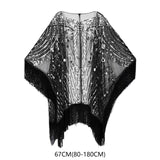 Maxbell 1920S Retro Sequin Beaded Shawl Long Fringed Evening Cape for Banquet Party Black Argent