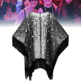 Maxbell 1920S Retro Sequin Beaded Shawl Long Fringed Evening Cape for Banquet Party Black Argent