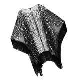 Maxbell 1920S Retro Sequin Beaded Shawl Long Fringed Evening Cape for Banquet Party Black Argent