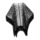 Maxbell 1920S Retro Sequin Beaded Shawl Long Fringed Evening Cape for Banquet Party Black Argent