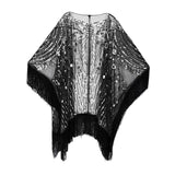 Maxbell 1920S Retro Sequin Beaded Shawl Long Fringed Evening Cape for Banquet Party Black Argent