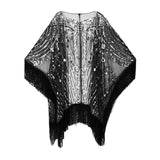 Maxbell 1920S Retro Sequin Beaded Shawl Long Fringed Evening Cape for Banquet Party Black Argent