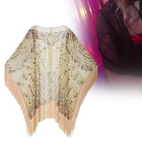 Maxbell 1920S Retro Sequin Beaded Shawl Long Fringed Evening Cape for Banquet Party Apricot