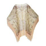 Maxbell 1920S Retro Sequin Beaded Shawl Long Fringed Evening Cape for Banquet Party Apricot