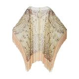 Maxbell 1920S Retro Sequin Beaded Shawl Long Fringed Evening Cape for Banquet Party Apricot