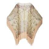 Maxbell 1920S Retro Sequin Beaded Shawl Long Fringed Evening Cape for Banquet Party Apricot