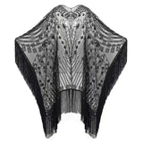 Maxbell 1920S Retro Sequin Beaded Shawl Long Fringed Evening Cape for Banquet Party Black