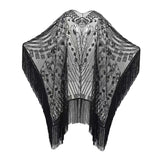 Maxbell 1920S Retro Sequin Beaded Shawl Long Fringed Evening Cape for Banquet Party Black