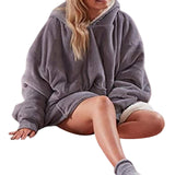 Maxbell Blanket Hoodie Sweatshirt Wearable Soft Oversized Sherpa for Adult grey