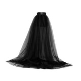 Maxbell Women Tulle Tutu Long Skirt Lace up Solid Color for Party Cosplay Evening black