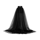 Maxbell Women Tulle Tutu Long Skirt Lace up Solid Color for Party Cosplay Evening black