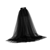 Maxbell Women Tulle Tutu Long Skirt Lace up Solid Color for Party Cosplay Evening black