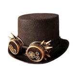 Maxbell Unisex Steampunk Top Hat with Glasses One Size Gothic for Cosplay Party Gear Glasses