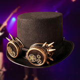 Maxbell Unisex Steampunk Top Hat with Glasses One Size Gothic for Cosplay Party Gear Glasses