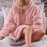 Maxbell Blanket Hoodie Sweatshirt Wearable Soft Oversized Sherpa for Adult red