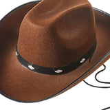 Maxbell Western Felt Cowboy Hat with Drawstring Rope Jazz Top Hat for Dress up Coffee