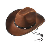 Maxbell Western Felt Cowboy Hat with Drawstring Rope Jazz Top Hat for Dress up Coffee