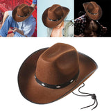 Maxbell Western Felt Cowboy Hat with Drawstring Rope Jazz Top Hat for Dress up Coffee