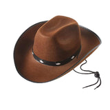 Maxbell Western Felt Cowboy Hat with Drawstring Rope Jazz Top Hat for Dress up Coffee